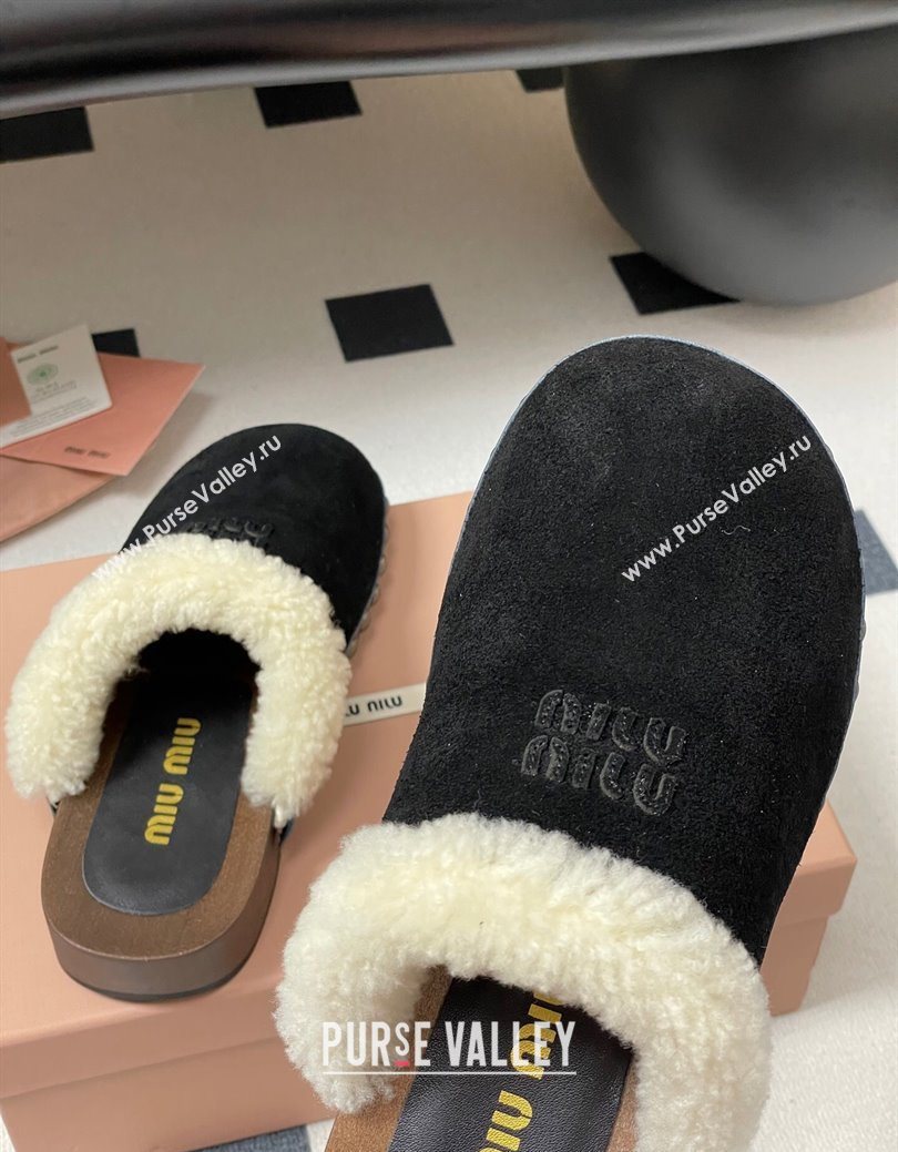 Miu Miu Suede and Wool Clogs Mules Black 2025 MIU082609 (MD-250826055)