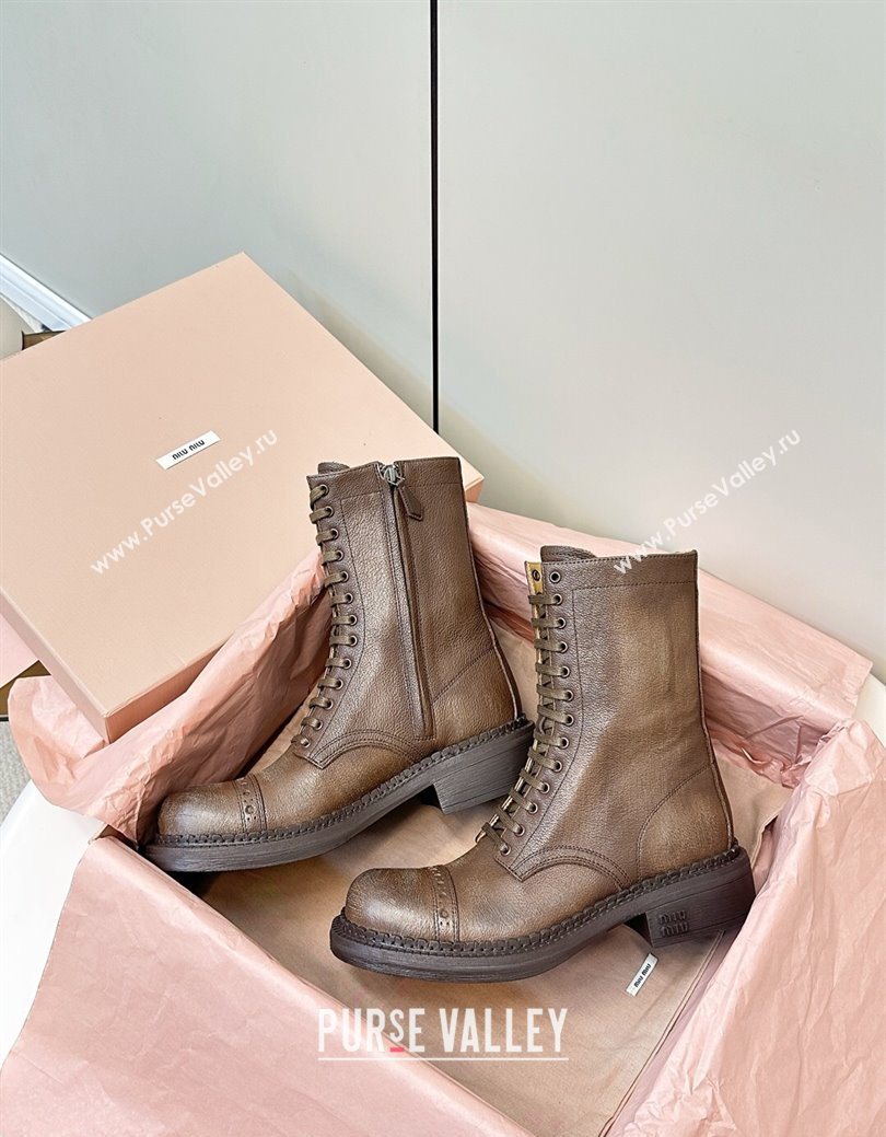 Miu Miu Leather Ankle Boots with Zipper Cocoa Brown 2025 MIU082602 (MD-250826015)