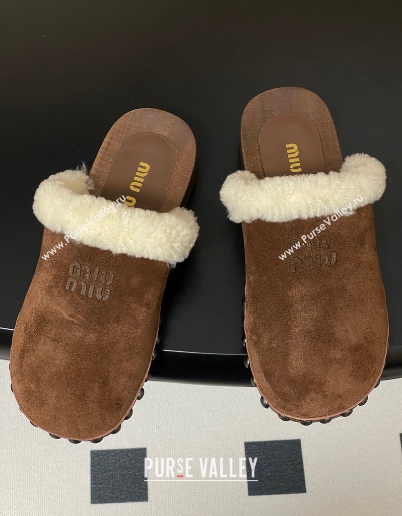 Miu Miu Suede and Wool Clogs Mules Brown 2025 MIU082609 (MD-250826056)