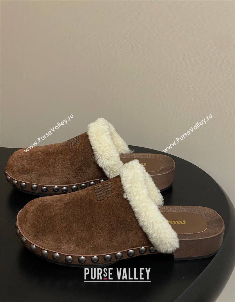 Miu Miu Suede and Wool Clogs Mules Brown 2025 MIU082609 (MD-250826056)