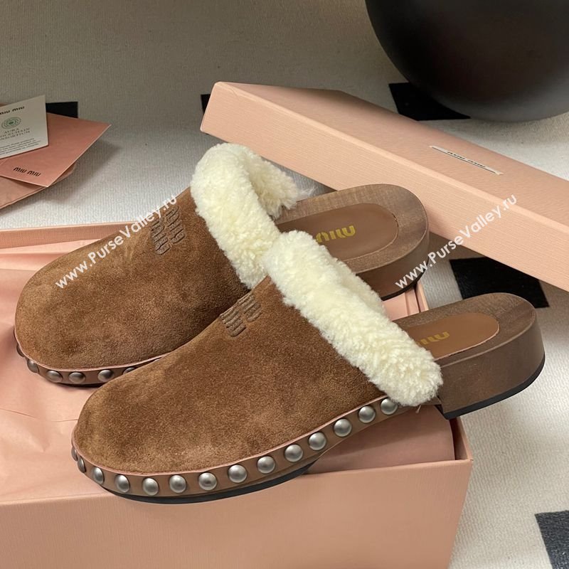 Miu Miu Suede and Wool Clogs Mules Brown 2025 MIU082609 (MD-250826056)
