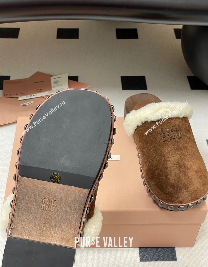 Miu Miu Suede and Wool Clogs Mules Brown 2025 MIU082609 (MD-250826056)