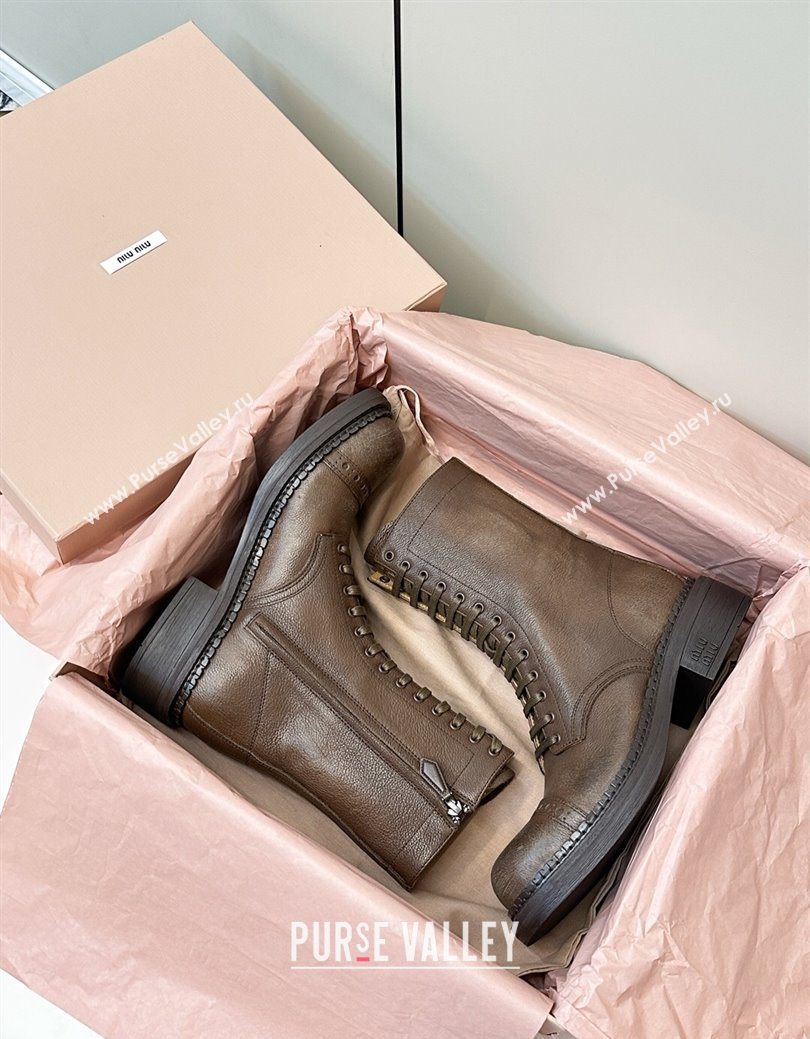 Miu Miu Leather Ankle Boots with Zipper Cocoa Brown 2025 MIU082602 (MD-250826015)