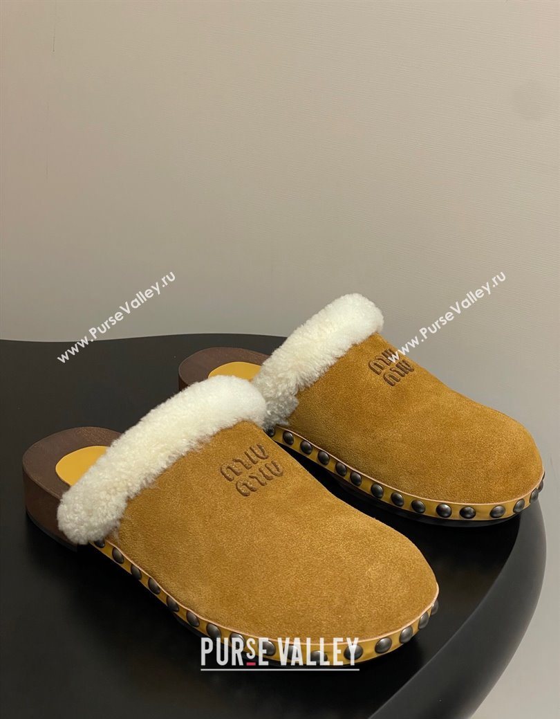 Miu Miu Suede and Wool Clogs Mules Yellow 2025 MIU082609 (MD-250826058)