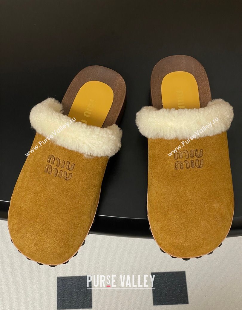 Miu Miu Suede and Wool Clogs Mules Yellow 2025 MIU082609 (MD-250826058)