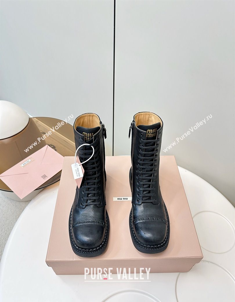 Miu Miu Leather Ankle Boots with Zipper Black 2025 MIU082602 (MD-250826016)