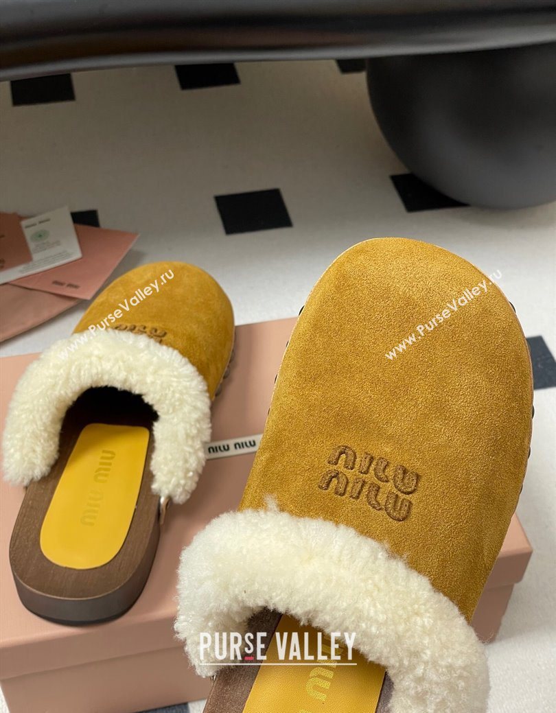 Miu Miu Suede and Wool Clogs Mules Yellow 2025 MIU082609 (MD-250826058)