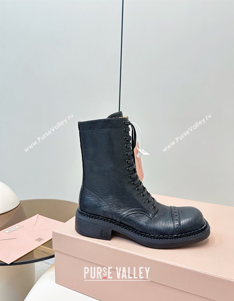Miu Miu Leather Ankle Boots with Zipper Black 2025 MIU082602 (MD-250826016)