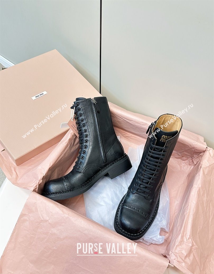 Miu Miu Leather Ankle Boots with Zipper Black 2025 MIU082602 (MD-250826016)