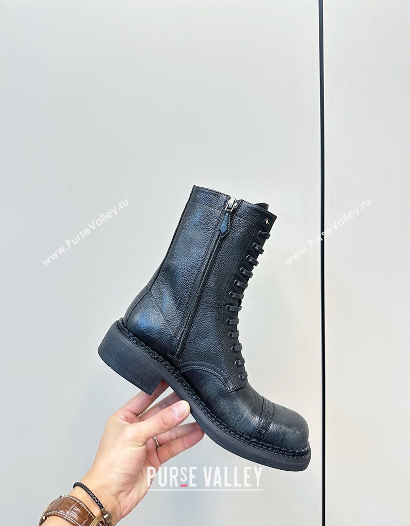 Miu Miu Leather Ankle Boots with Zipper Black 2025 MIU082602 (MD-250826016)