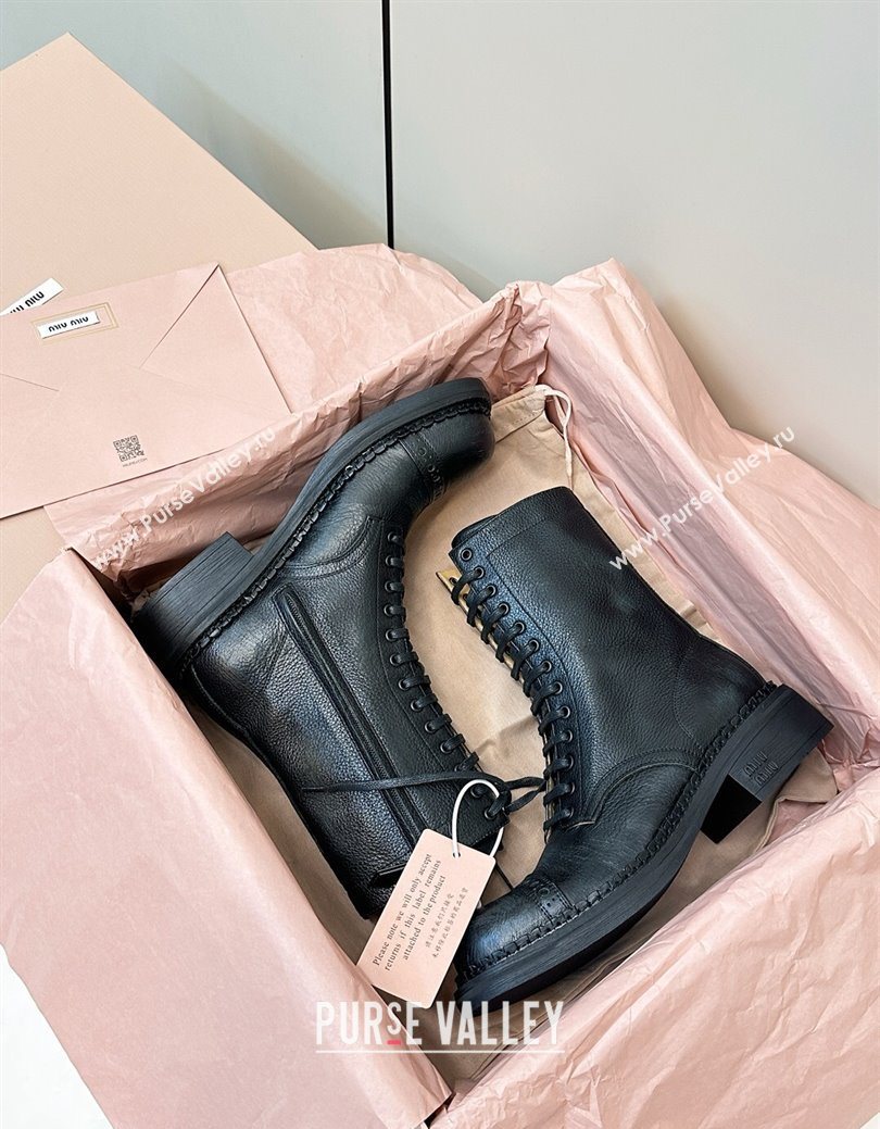 Miu Miu Leather Ankle Boots with Zipper Black 2025 MIU082602 (MD-250826016)