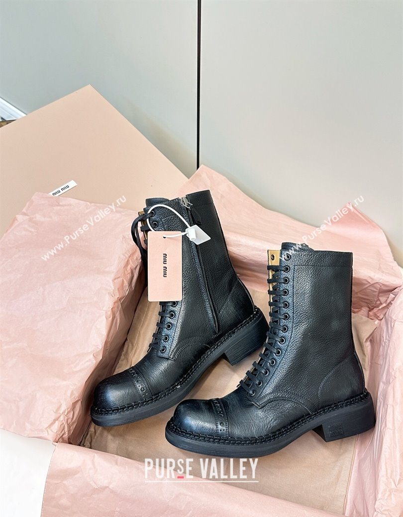 Miu Miu Leather Ankle Boots with Zipper Black 2025 MIU082602 (MD-250826016)