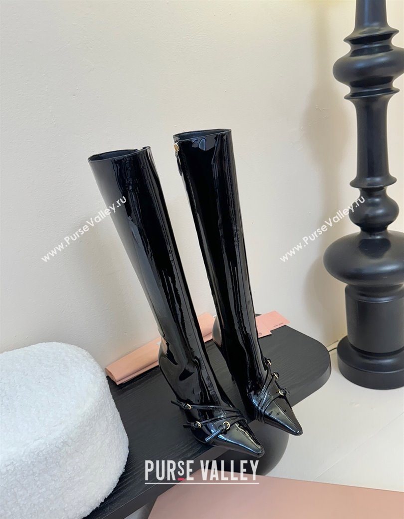 Miu Miu Patent Leather High Heel Boots with Strap Buckle Black 2025 MIU082603 (MD-250826017)