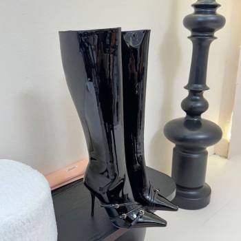 Miu Miu Patent Leather High Heel Boots with Strap Buckle Black 2025 MIU082603 (MD-250826017)