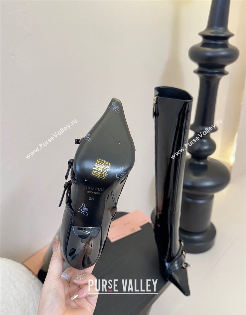 Miu Miu Patent Leather High Heel Boots with Strap Buckle Black 2025 MIU082603 (MD-250826017)