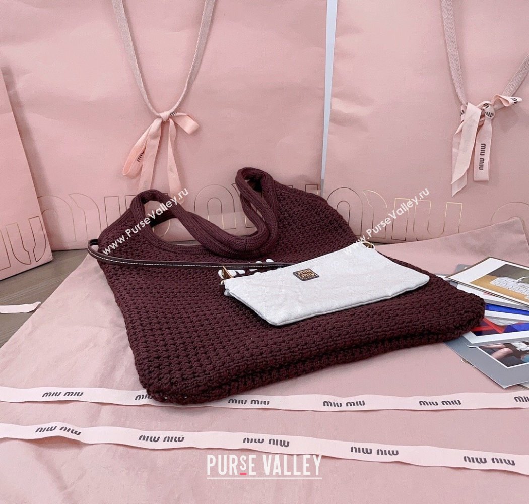 Miu Miu Knit tote bag Brown 2025 5BG231 (JD-250926010)