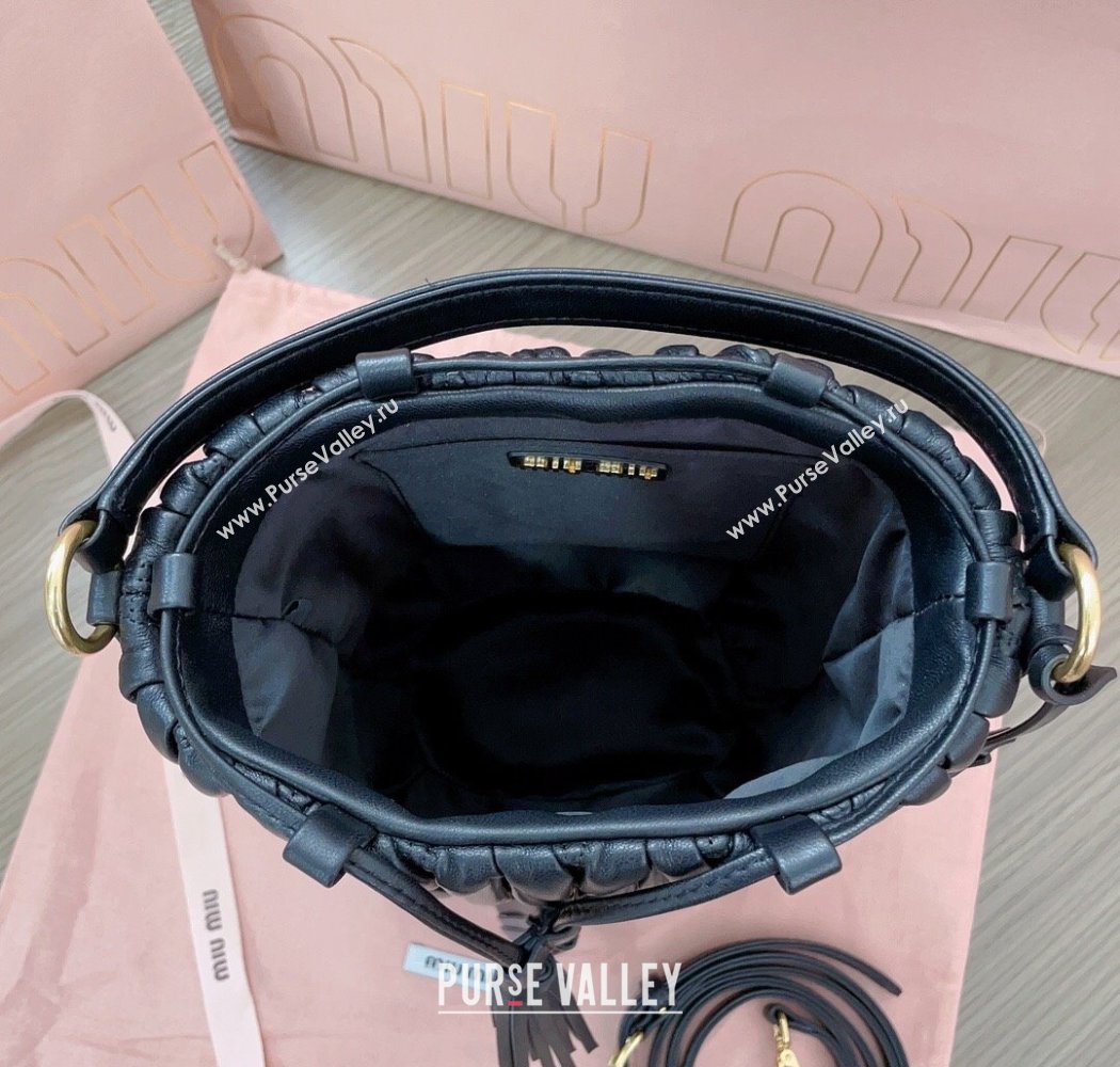 Miu Miu Matelasse nappa leather bucket bag 5BE084 Black 2025 (JD-250926016)