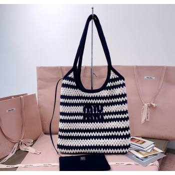 Miu Miu Striped Knit tote bag White/Blue 2025 5BG231 (JD-250926001)