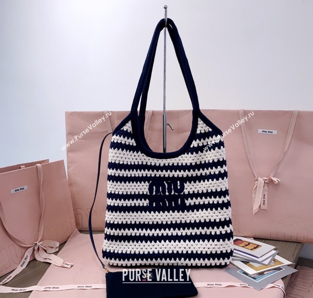 Miu Miu Striped Knit tote bag White/Blue 2025 5BG231 (JD-250926001)