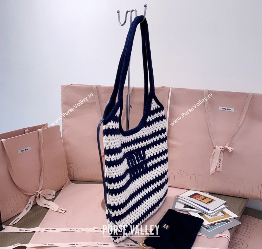 Miu Miu Striped Knit tote bag White/Blue 2025 5BG231 (JD-250926001)