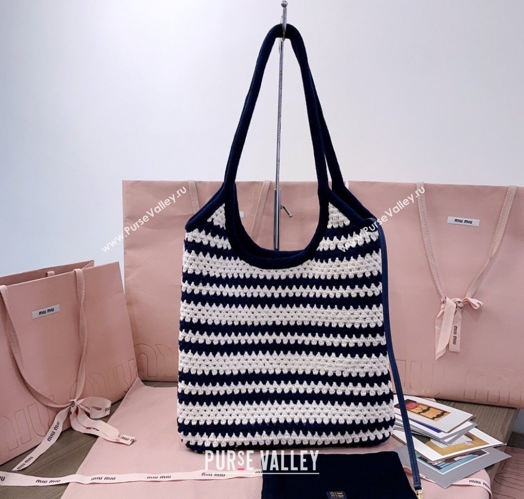 Miu Miu Striped Knit tote bag White/Blue 2025 5BG231 (JD-250926001)