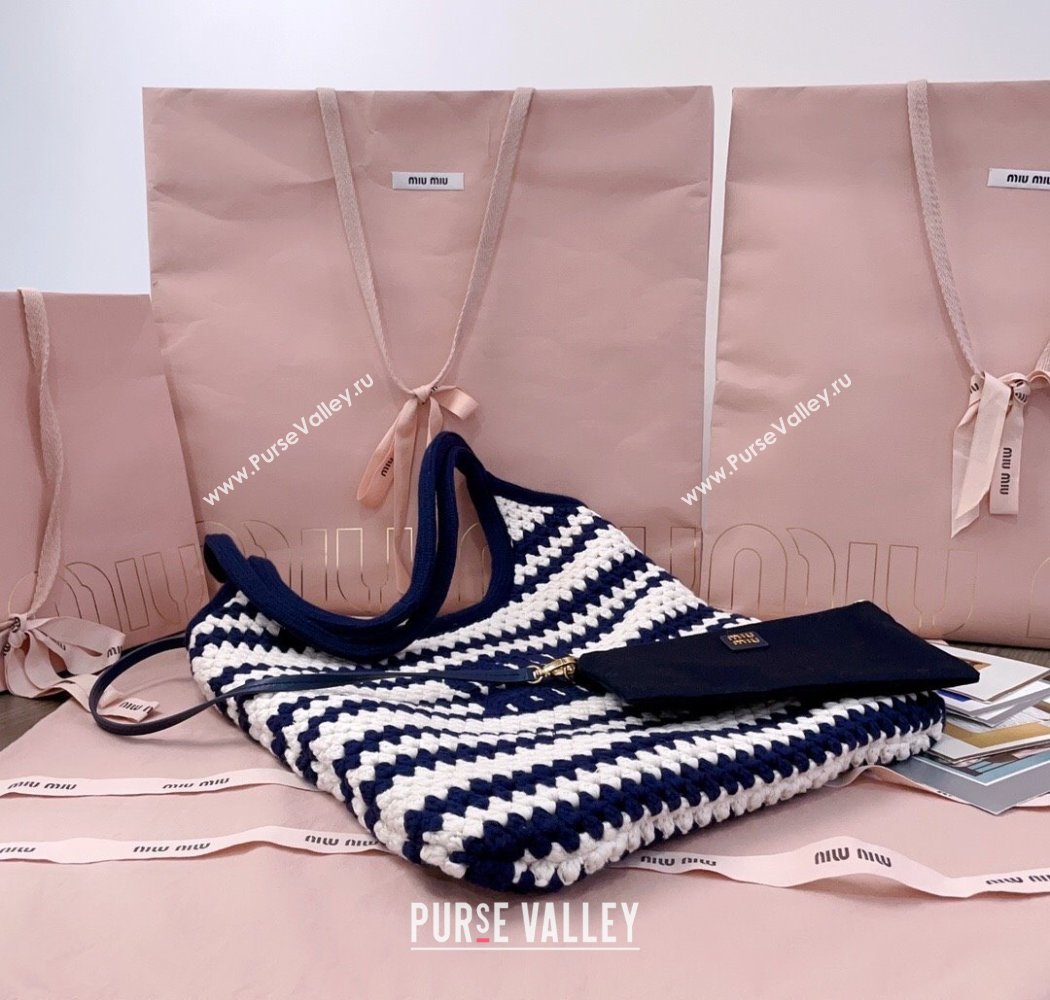 Miu Miu Striped Knit tote bag White/Blue 2025 5BG231 (JD-250926001)
