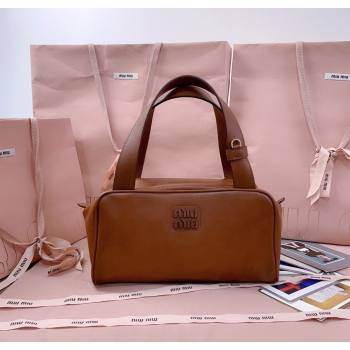 Miu Miu Leather Top-Handle Bag Cognac Brown 2025 5BB182 (JD-250926006)