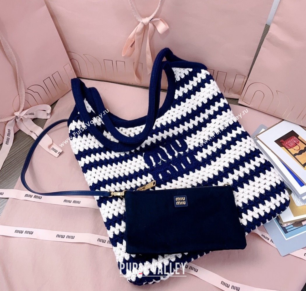 Miu Miu Striped Knit tote bag White/Blue 2025 5BG231 (JD-250926001)