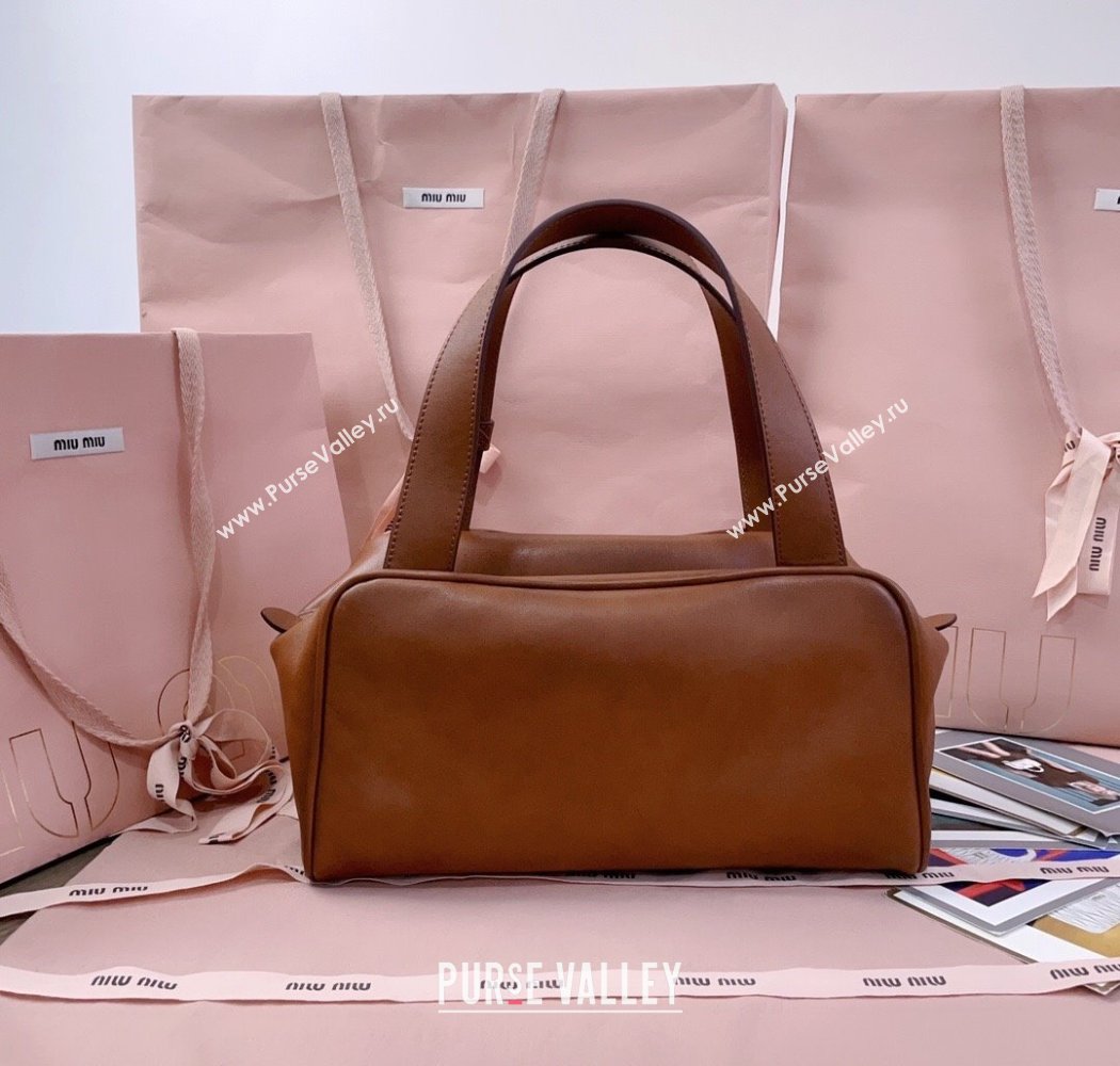 Miu Miu Leather Top-Handle Bag Cognac Brown 2025 5BB182 (JD-250926006)