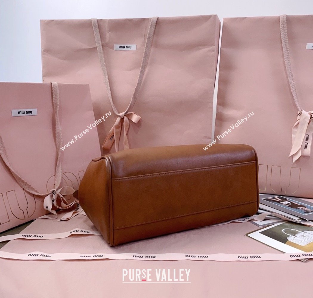 Miu Miu Leather Top-Handle Bag Cognac Brown 2025 5BB182 (JD-250926006)