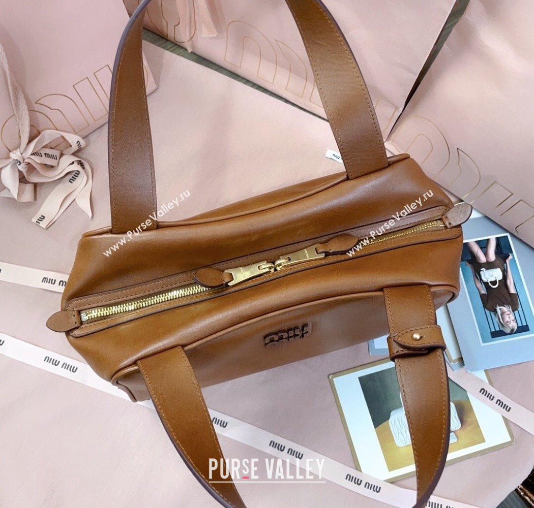 Miu Miu Leather Top-Handle Bag Cognac Brown 2025 5BB182 (JD-250926006)