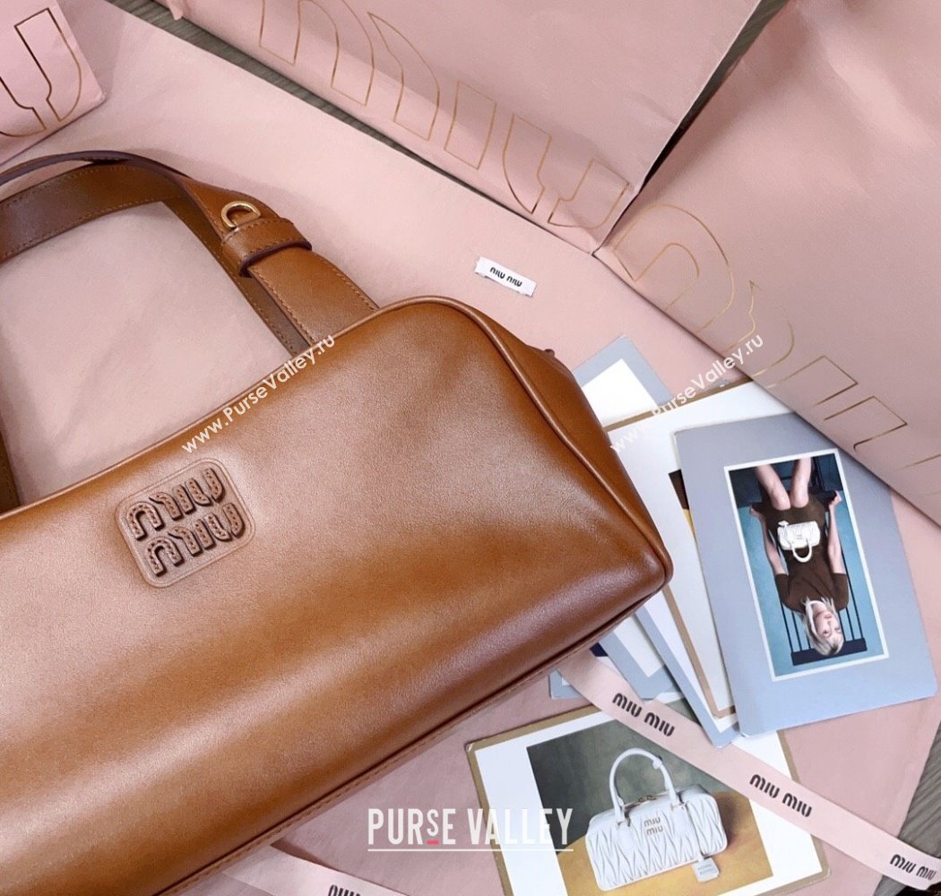 Miu Miu Leather Top-Handle Bag Cognac Brown 2025 5BB182 (JD-250926006)