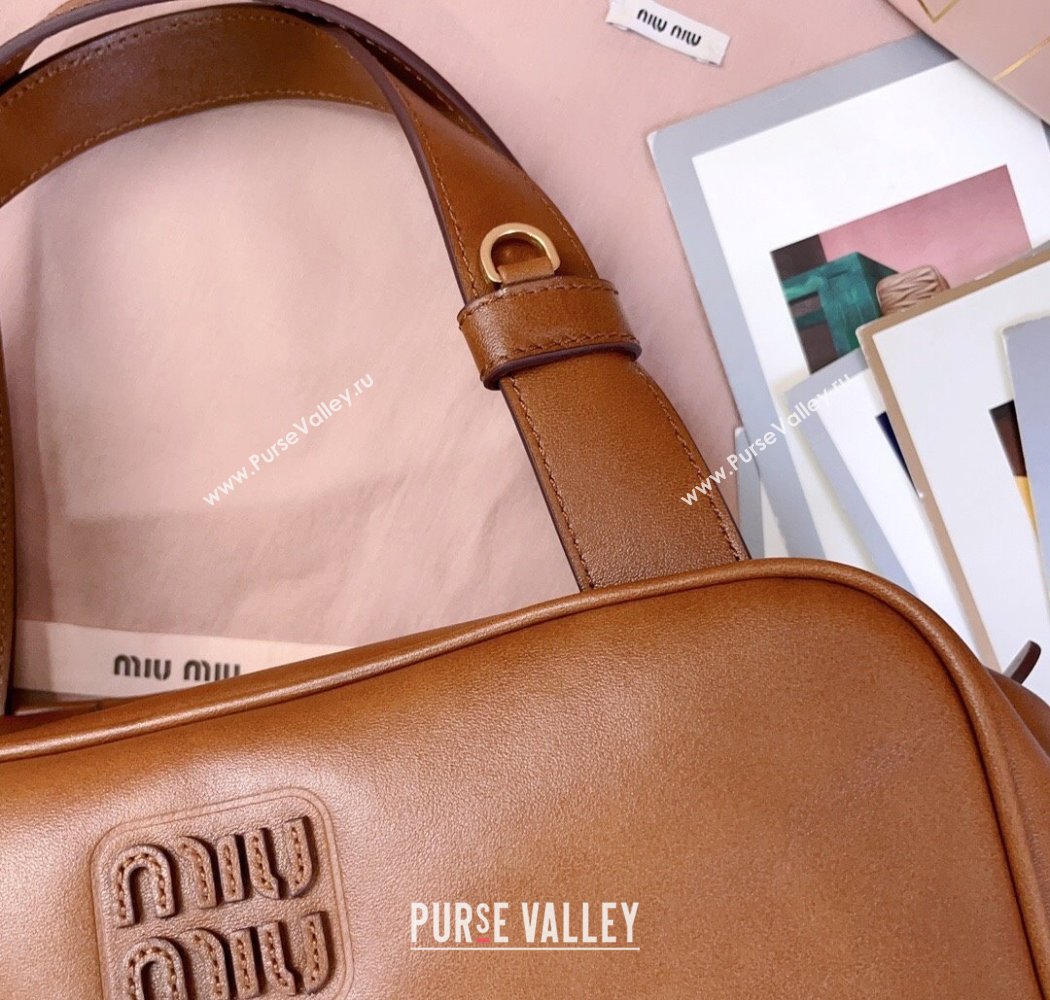 Miu Miu Leather Top-Handle Bag Cognac Brown 2025 5BB182 (JD-250926006)