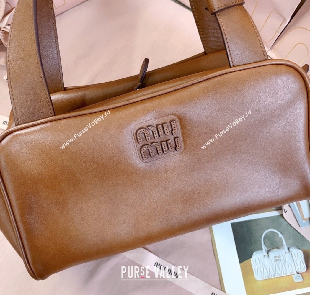 Miu Miu Leather Top-Handle Bag Cognac Brown 2025 5BB182 (JD-250926006)