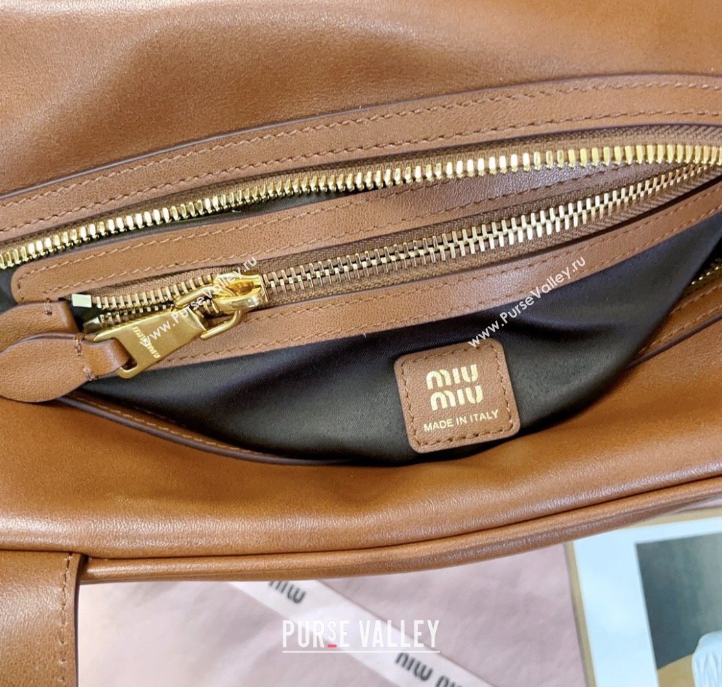 Miu Miu Leather Top-Handle Bag Cognac Brown 2025 5BB182 (JD-250926006)