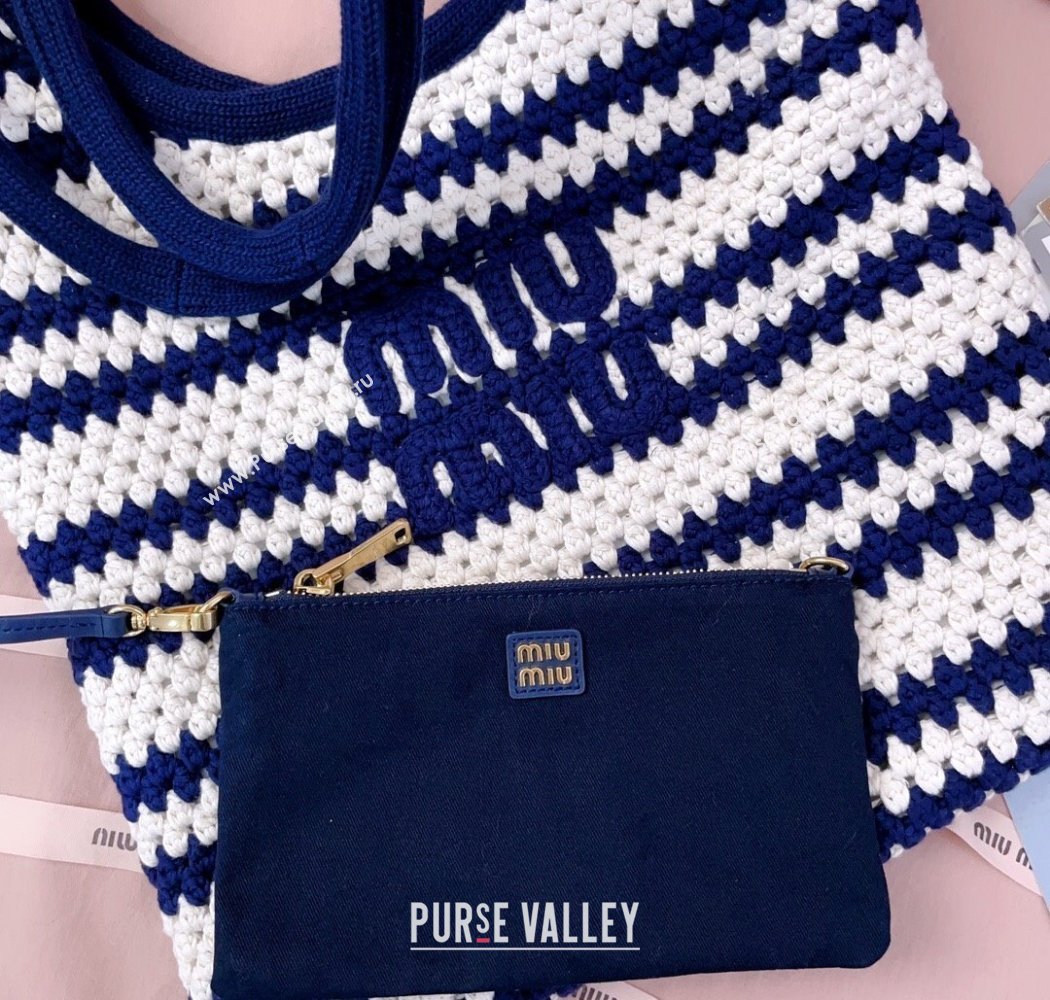 Miu Miu Striped Knit tote bag White/Blue 2025 5BG231 (JD-250926001)
