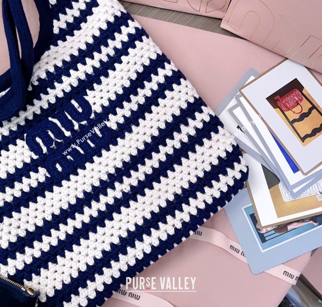 Miu Miu Striped Knit tote bag White/Blue 2025 5BG231 (JD-250926001)