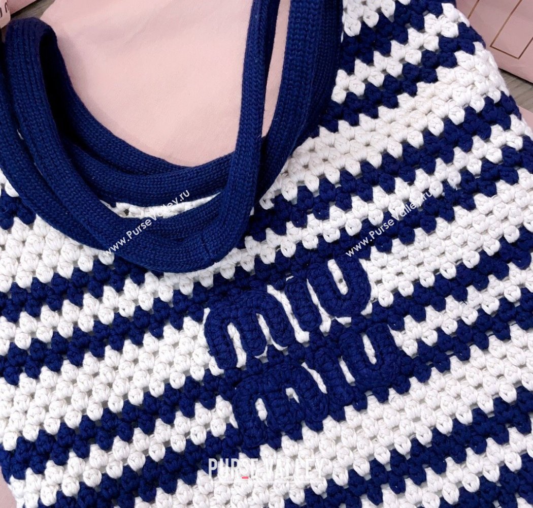 Miu Miu Striped Knit tote bag White/Blue 2025 5BG231 (JD-250926001)