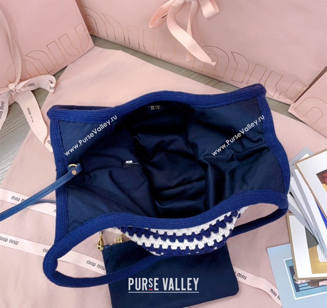 Miu Miu Striped Knit tote bag White/Blue 2025 5BG231 (JD-250926001)