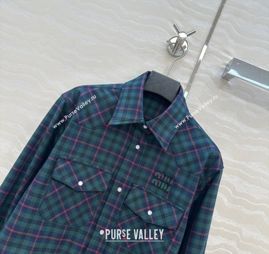 Miu Miu Plaid Shirt Blue/Green/Red 2025 MM101407 (QI-251014010)