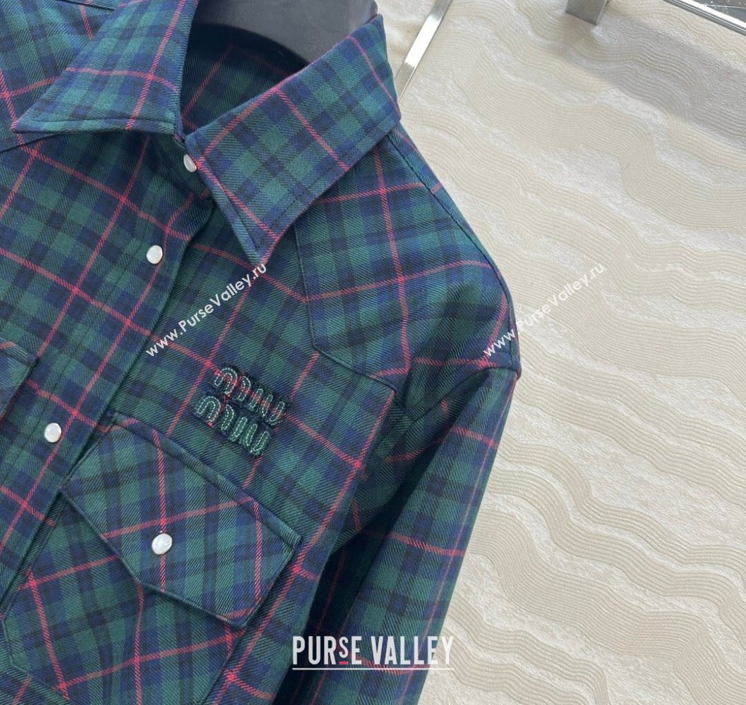 Miu Miu Plaid Shirt Blue/Green/Red 2025 MM101407 (QI-251014010)