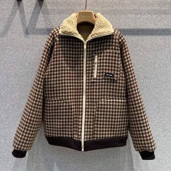 Miu Miu Wool Blend Plaid Jacket with Lining Brown 2025 MM101402 (QI-251014004)