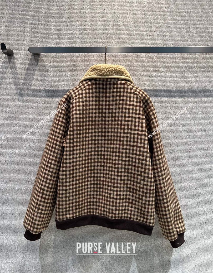 Miu Miu Wool Blend Plaid Jacket with Lining Brown 2025 MM101402 (QI-251014004)