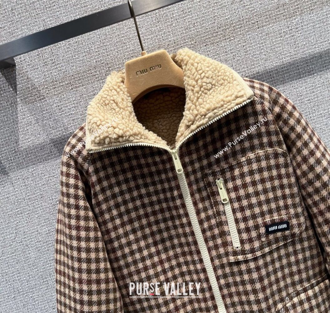 Miu Miu Wool Blend Plaid Jacket with Lining Brown 2025 MM101402 (QI-251014004)