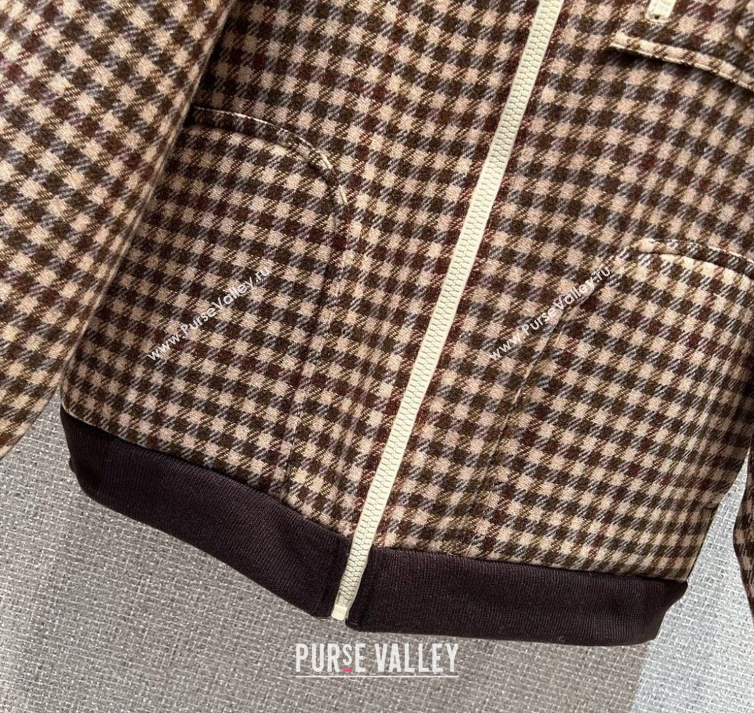 Miu Miu Wool Blend Plaid Jacket with Lining Brown 2025 MM101402 (QI-251014004)