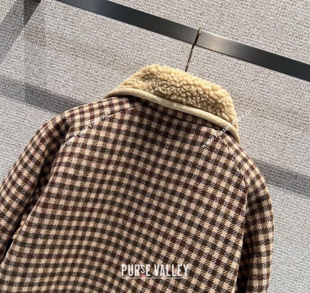 Miu Miu Wool Blend Plaid Jacket with Lining Brown 2025 MM101402 (QI-251014004)