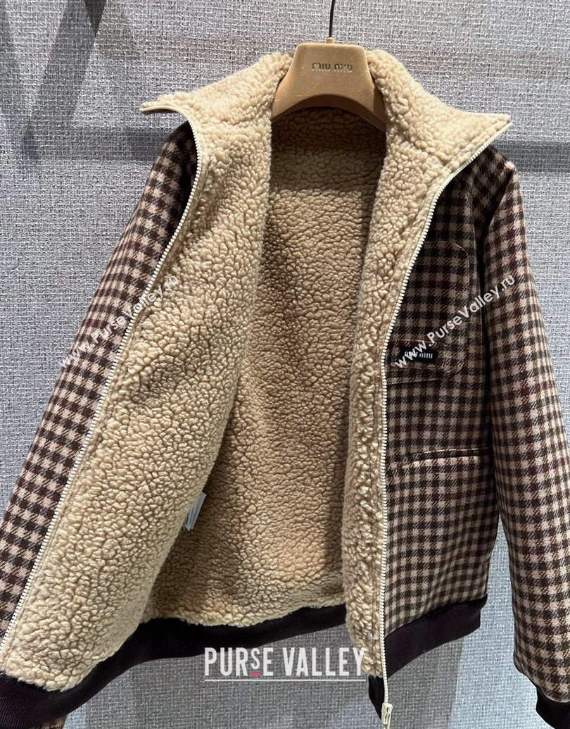 Miu Miu Wool Blend Plaid Jacket with Lining Brown 2025 MM101402 (QI-251014004)
