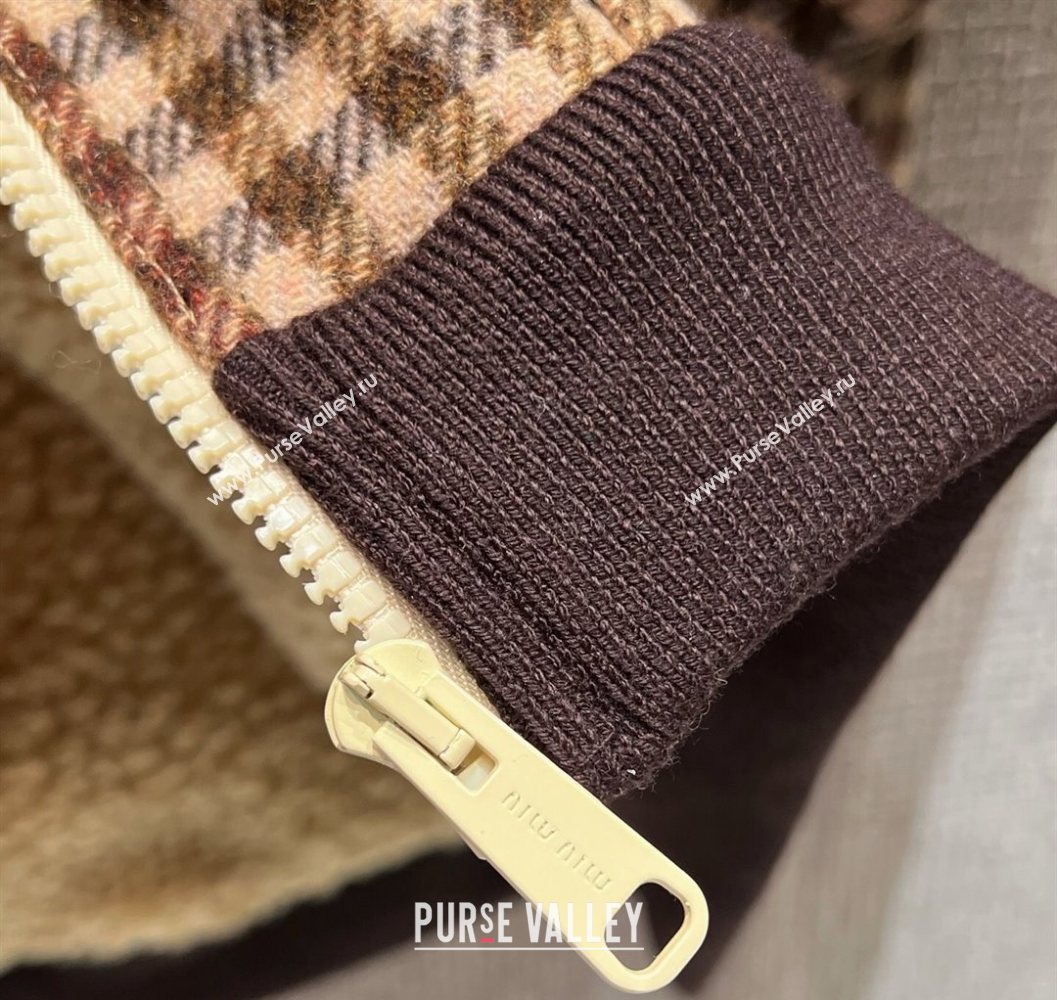 Miu Miu Wool Blend Plaid Jacket with Lining Brown 2025 MM101402 (QI-251014004)