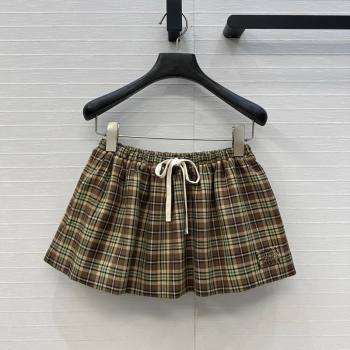 Miu Miu Cotton Plaid Mini Shorts Brown/Yellow/Green 2025 MM101404 (QI-251014006)