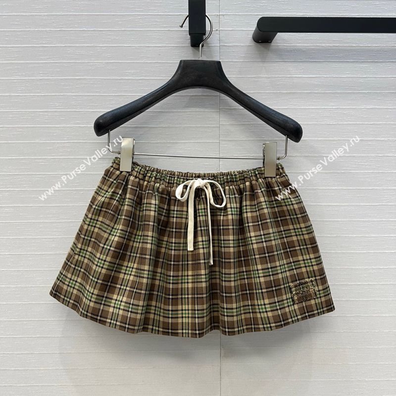 Miu Miu Cotton Plaid Mini Shorts Brown/Yellow/Green 2025 MM101404 (QI-251014006)